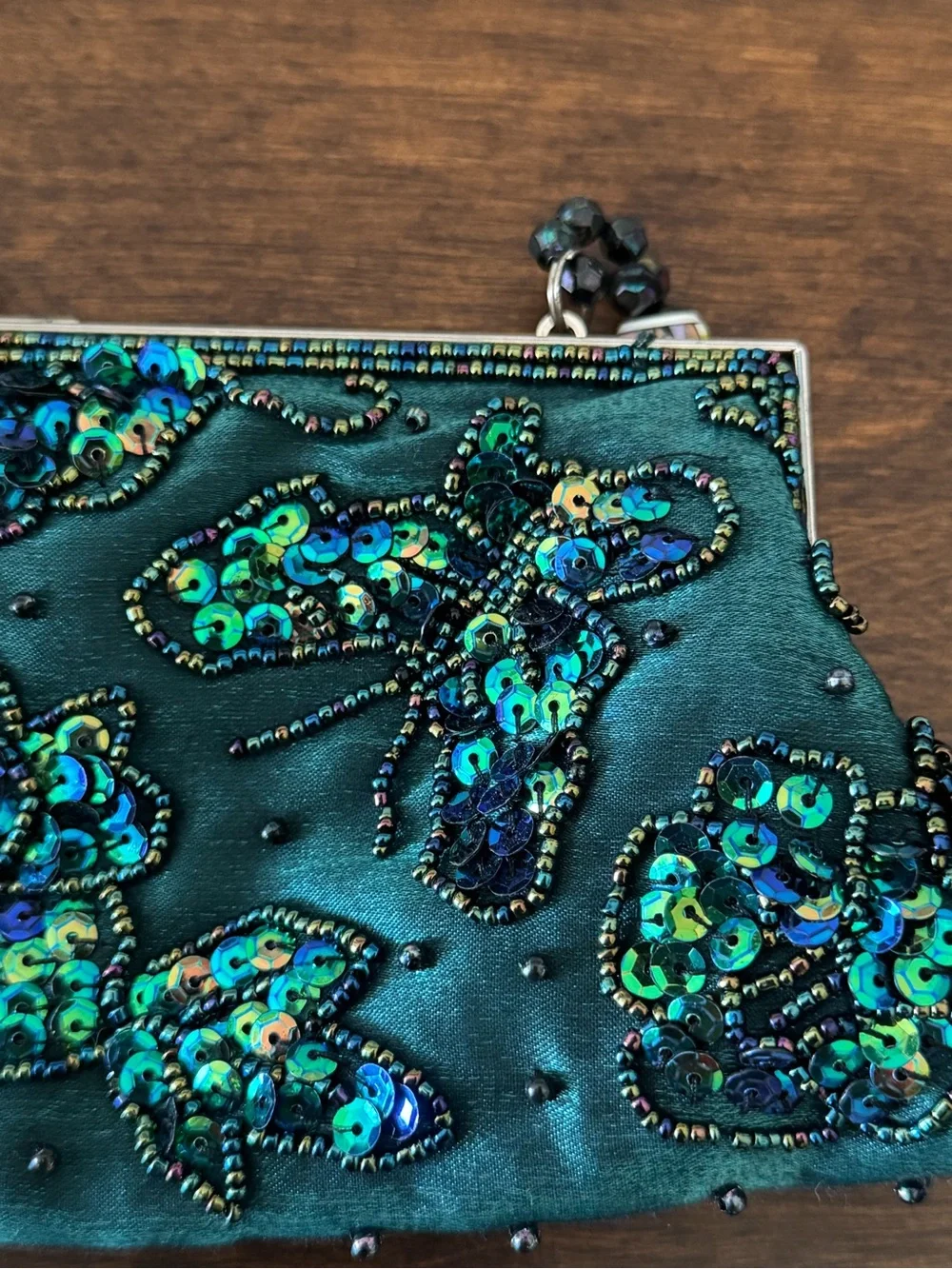 Bisou Bisou Teal Beaded Butterfly Clutch Handbag